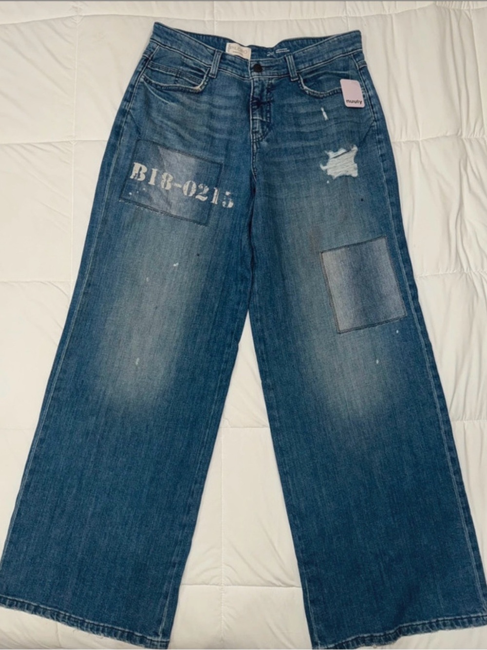 Pilcro Medium Blue Wide-Leg Patchwork Jeans